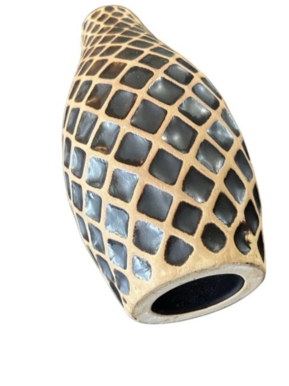 Modern Textured Vase 11” Diamond Pattern Art Pottery Shelf Table Top Art Deco